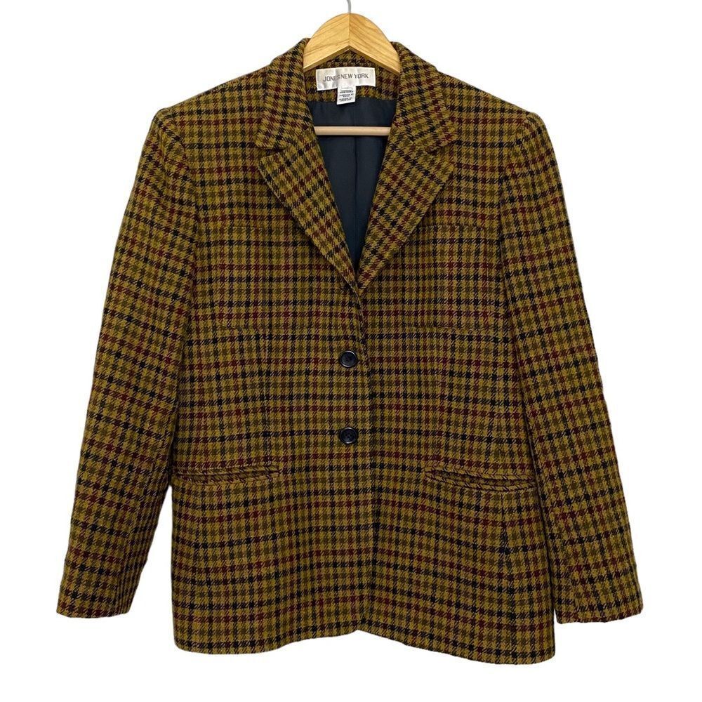 Vintage 90's 100% Pure Wool Gingham Padded Academia Collegiate Preppy Blazer